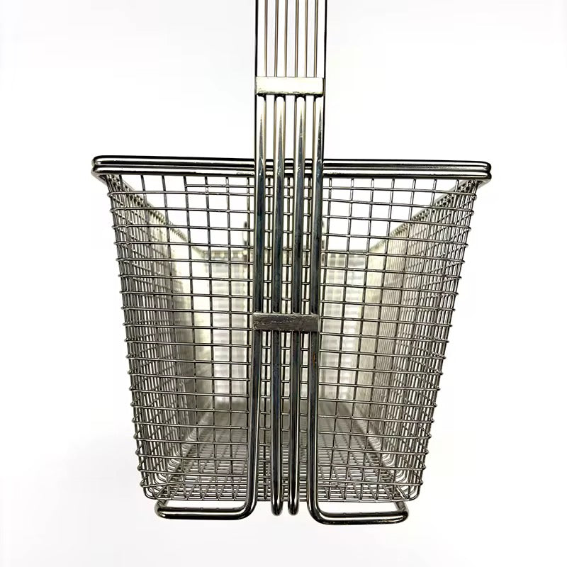 Deep Fryer Basket With Non-Slip Handle Heavy Duty Nickel Plated Iron Construction 13 1/4" x 6 1/2" x 6" Commercial Use