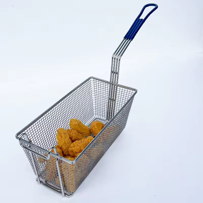 Deep Fryer Basket With Non-Slip Handle Heavy Duty Nickel Plated Iron Construction 13 1/4" x 6 1/2" x 6" Commercial Use