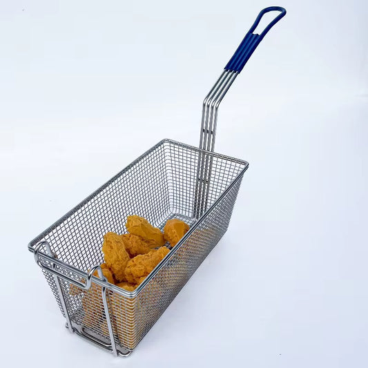 Deep Fryer Basket With Non-Slip Handle Heavy Duty Nickel Plated Iron Construction 13 1/4" x 6 1/2" x 6" Commercial Use